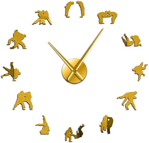 Amazon Co Jp 壁時計日本の武道トレーニング壁アート装飾柔道プレーヤーシルエットdiy大壁時計レスラーフレームレスミラー効果壁時計ホームオフィススクール ホーム キッチン