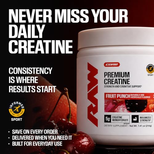 RAW Nutrition Creatine Monohydrate Powder, Unflavored (100 Servings) - Micronized Creatine Monohydrate Supplement for Workout Performance, Build Muscle & Strength - Creatine Powder for Men & Women