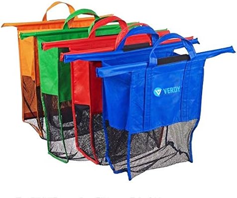 Bag For Trolley - 4 Reusable Grocery Shopping Bags For Cart - 4 Different Sizes And Colors