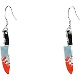 YUNXI Red Vintage Handmade Punk Knife Style Kitchen Knife Earrings Drop Earrings Halloween Jewelry