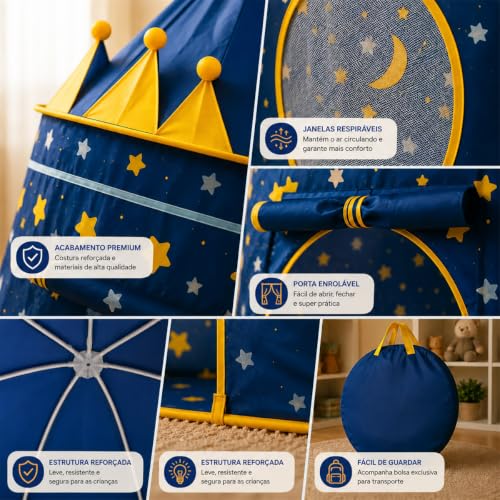 K-SELL IMPORTS, Barraca Infantil Cabana e Castelo dos Príncipes Azul | Cabana Dobrável, Para Menino, Tenda Cabaninha