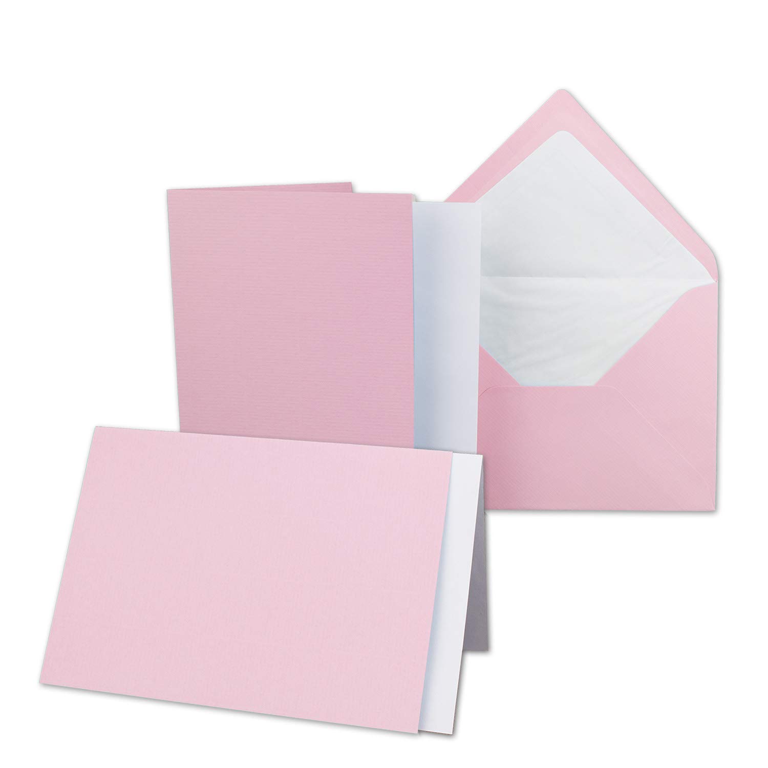 NEUSER PAPIER 25x card set DIN B6-12 x 17 cm - 120 x 170 mm - folding cards with envelopes & inserts - ribbed structure surface - pink - vintage invitation cards