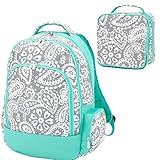 Reinforced Design Water Resistant Backpack and Lunch Bag Set - Parker Blue Grey Paisley