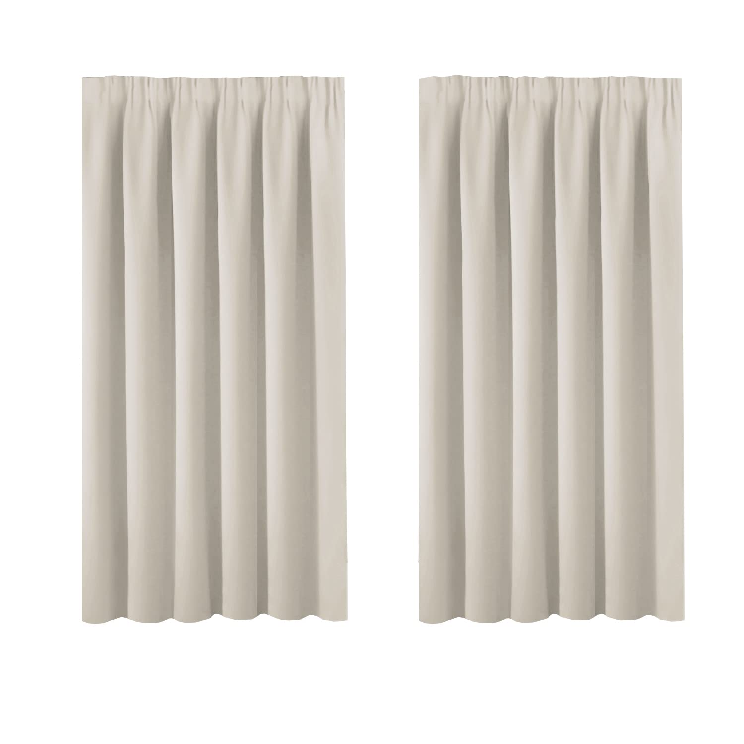 BellaHills Bedroom Blackout Curtain and Drape - Window Treatment Thermal Insulated Solid Pencil Pleat Blackout Drapery for Bedroom 66 x 54 Inch, 2 Panels, Light Beige