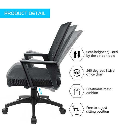 image for Devoko Office Chair Mid-Back Height Adjustable Mesh Desk Chair Armrest