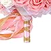 Febou Bridal Bouquet - Artificial Roses, Lace Pearl Ribbon, Perfect for Weddings, Church, Parties & Home Decor (Long Ribbon, White+Pink)
