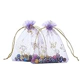 Anleolife 100pcs Organza Jewelry Candy Pendent Mixed Color Mini Gift Pouch Bags Wedding 10*12cm/4*4.8'' (purple butterfly print)