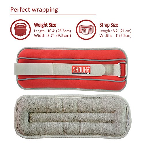 SHOUNg Reflective Ankle/Wrist Weights (1 Pair) with Adjustable Strap for Fitness, Workout, Exercise, Walking, Jogging, Gymnastics, Aerobics and Gym (Red, 3lbs) - Thumbnail 2