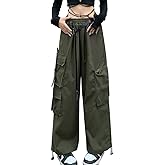 Hewlshawn Women's Cargo Pants Gothic Baggy Wide Leg Trousers Harajuku Y2k High Waisted Pants Streetwear