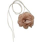 Kokoma Vintage Rose Flower Choker Necklace for Women Lady Brown Big Floral Lace-up Necklace Collar Tie Choker Necklace for Party Bride Wedding Party Summer