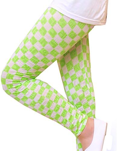 Locomo Women Girl Check Checker Square Print Pant Legging FFT203GRN