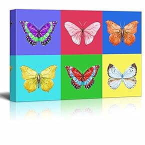 Canvas Wall Art - Multi-Color Pop Art with Butterflies - Giclee Print Gallery Wrap Modern Home Art Ready to Hang - 12" x 18"