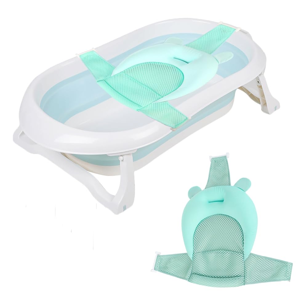 Photo 1 of Baby Flotation Bath Cushion Infant Bath Seat Support Net Newborn Bathtub Mesh Pad with Pillow Baby Shower Lie Seat Toddler Bathing Shower Breathable Mat for 0-24 Months