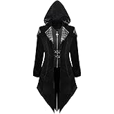 ZNZHKR Men's Gothic Steampunk Coat | Medieval Vampire Jacket w/Velvet Trim Renaissance Pirate Trench Cosplay
