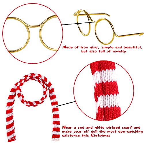3 PCS Christmas Santa Couture Clothing Set Elf Doll Accessories Clothes Set Including Long Sleeved Shirt, Elf Glasses, Red and White Striped Scarf