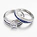 AMiERY Women 18KGP Princess Cut CZ Blue Sapphire Wedding Anniversary Engagement Bridal Rings Set