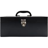 16" Portable Metal Toolbox Large Tool Box 18-Gauge Fishing Tackle Box Tool Box Drawer Organizer Steel Toolbox With Metal Latch and Handle Black