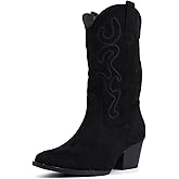 Bandkos Cowboy Boots for Women Cowgirl Mid Calf Western Embroidered Boot Low Chunky Block Heel Fashion Boots