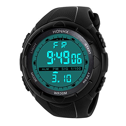 Mens Military Watch Stopwatch,Fashion Waterproof Men's LCD Digital StopWatch Date Rubber Sport Wrist Watch(Black) - Thumbnail 2