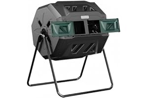 East Oak Compost Tumbler Outdoor, 43-Gal Dual Chamber Compost Bin with 2 Sliding Door and Aeration System, Tumbling Rotating Composter Bin for Garden, Kitchen, Yard