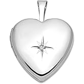 JewelryWeb 14k White Gold 16mm .01ct. Diamond Love Heart Locket Locket Necklace for Women