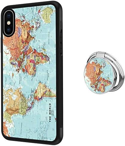 Case for iPhone Xs X 10 case Green World Map With Ring Holder Slim Soft and Hard Tire Shockproof Protective Phone Cover Case Slim Hybrid Shockproof Protective Case Anti-Scratch Cushion Bumper with Rei