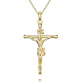 NORBU 925 Sterling Silver Crucifix Necklace for Women, 18K Gold Plated Womens Cross Pendant Necklaces with 18/20 inch Chain, Catholic Jesus Christian Jewelry Religious Gift for Her