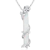 Bar Necklace for Women,S925 Sterling Silver White Opal Bar Necklace with Leaf Charm Bar Pendant Jewelry Gift for Mom Daughter Wife