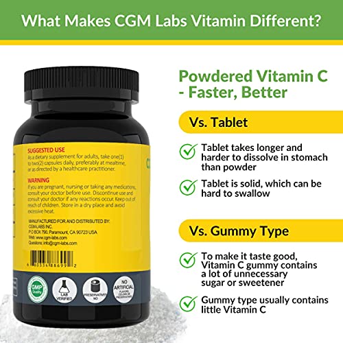 CGM Labs Non Acidic Vitamin C 1500mg with Calcium. Gentle on Stomach