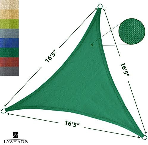 LyShade 16'5 x 16'5 x 16'5 Triangle Sun Shade Sail Canopy (Dark Green) - UV Block for Patio and Outdoor