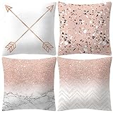 Square 18x18 Inches Decorative Pillowcases Cuekondy Pack of 4 Rose Gold Pink Geometric Print Throw Cushion Cover with Zipper for Bedroom Living Room Sofa Home Decor (G)