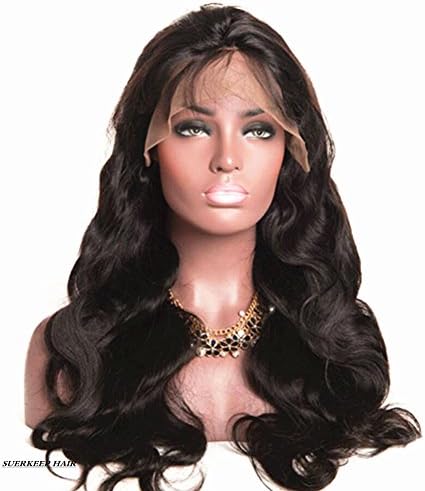 Suerkeep Unprocessed Brazilian Virgin Hair 10 inch Body Wave Human Hair Lace Frontal Wigs with Baby Hair Natural Wave Wigs for Black Women 150% Density Glueless Wavy Lace Frontal Wig Pre Plucked