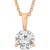 0.5 Carat 14K White Gold Round Diamond 3 Prong Solitaire Pendant Necklace H-I Color SI2-I1 Clarity, w/ 16" Silver Chain