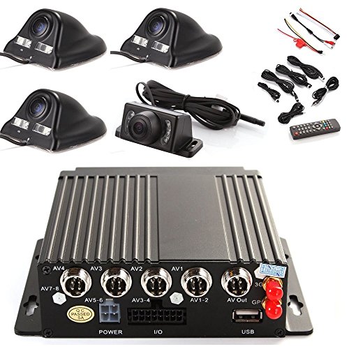 Wen&Cheng 4CH 720P Mobile AHD DVR 3G GPS GSM Realtime Video/Audio Recorder with Remote + 4pcs Sony CCD Lens 130MP Camera (Black) + 4pcs Cables for Car Bus Truck Black Box Security Surveillance System