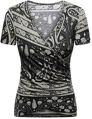 GUBERRY Women's Deep V Neck Short Sleeve Unique Cross Wrap Sexy Slim Fit Tops