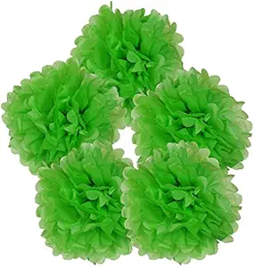 Just Artifacts 5pcs Pre-Folded Tissue Paper Pom Pom Flower Ball (10-Inch, Green Apple) – Quick & Easy Fluff Required