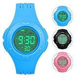 PERSUPER Kids Watch Waterproof Children Electronic Watch - Lighting Watch 50M Waterproof for Outdoor Sports,LED Digital Stopwatch with Chronograph, Alarm, Child Wrist Watch for Boys, Girls (Blue)