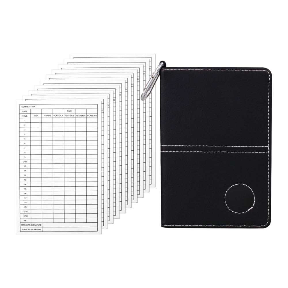 Golf Scorecard Holder, PU leather Golf Log Book with 10 Pcs Golf Scorecards Portable Golf Yardage Book for Golf Training Men & Women