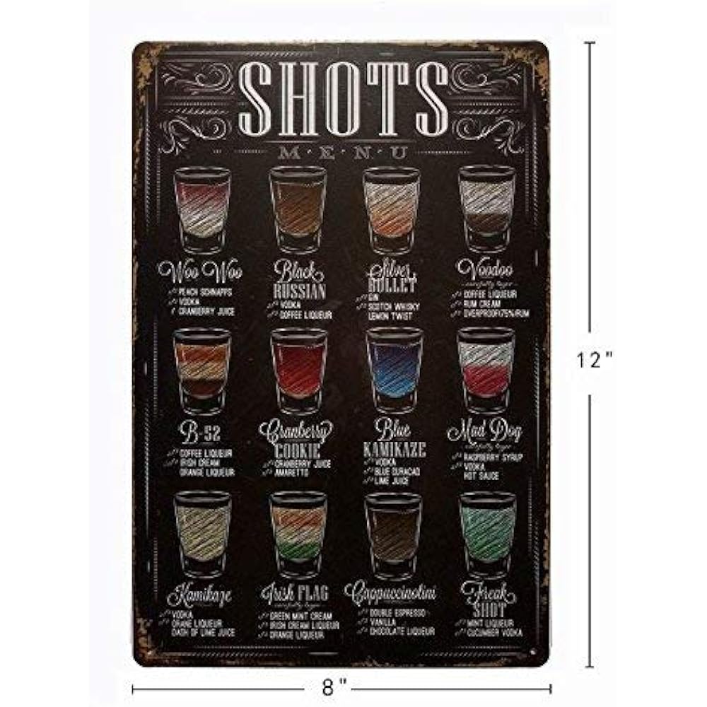 Shots Menu Retro Vintage Bar Metal Tin Sign Poster Ptyle