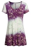 Womans Ombre Shirts,Bepei Flared Hem Short Sleeves Summer Blouses White Purple M