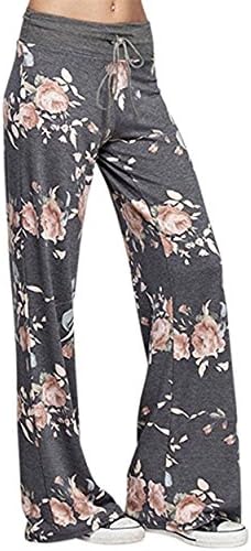 X-Image Women's Comfy Drawstring Stretch Floral Print Long Wide Leg Lounge Pants
