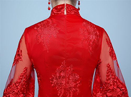 Shanghai Story Lace Half Sleeve Chinese Wedding Qipao Traditional Clothing M Red - Thumbnail 4