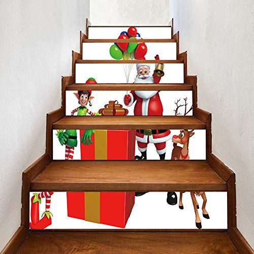 3D Christmas Pgojuni Simulation Stair Stickers Waterproof Wall Stickers DIY Wall Stickers Removable Wallpaper Home Decor 1Roll=6pc (D)