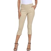HDE Pull On Capri Pants for Women 19" Inseam Cropped Dress Pants with Pockets