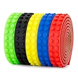 Lego Building Block Tape – Pack of 5 Rolls of Silicone Tape Compatible with All Lego Collections, Self-Adhesive with Quality 3M Tape – 5 Rolls: Black, Red, Yellow, Green, Blue - 1 m Each - Non-Toxic