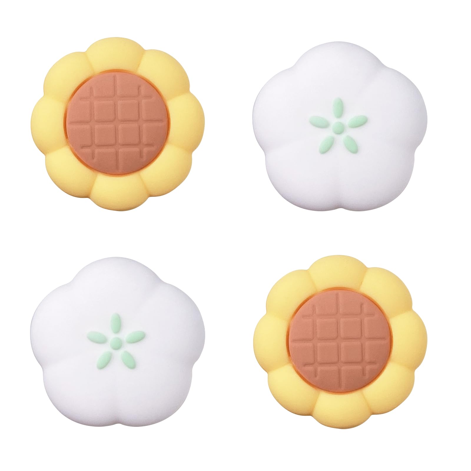 Silicone Joystick Caps for Nintendo Switch 2 (2025), Cute Floral Thumb Grips for Switch 2 (4-Pack), Cute Sunflower & Flower Design, Yellow and White