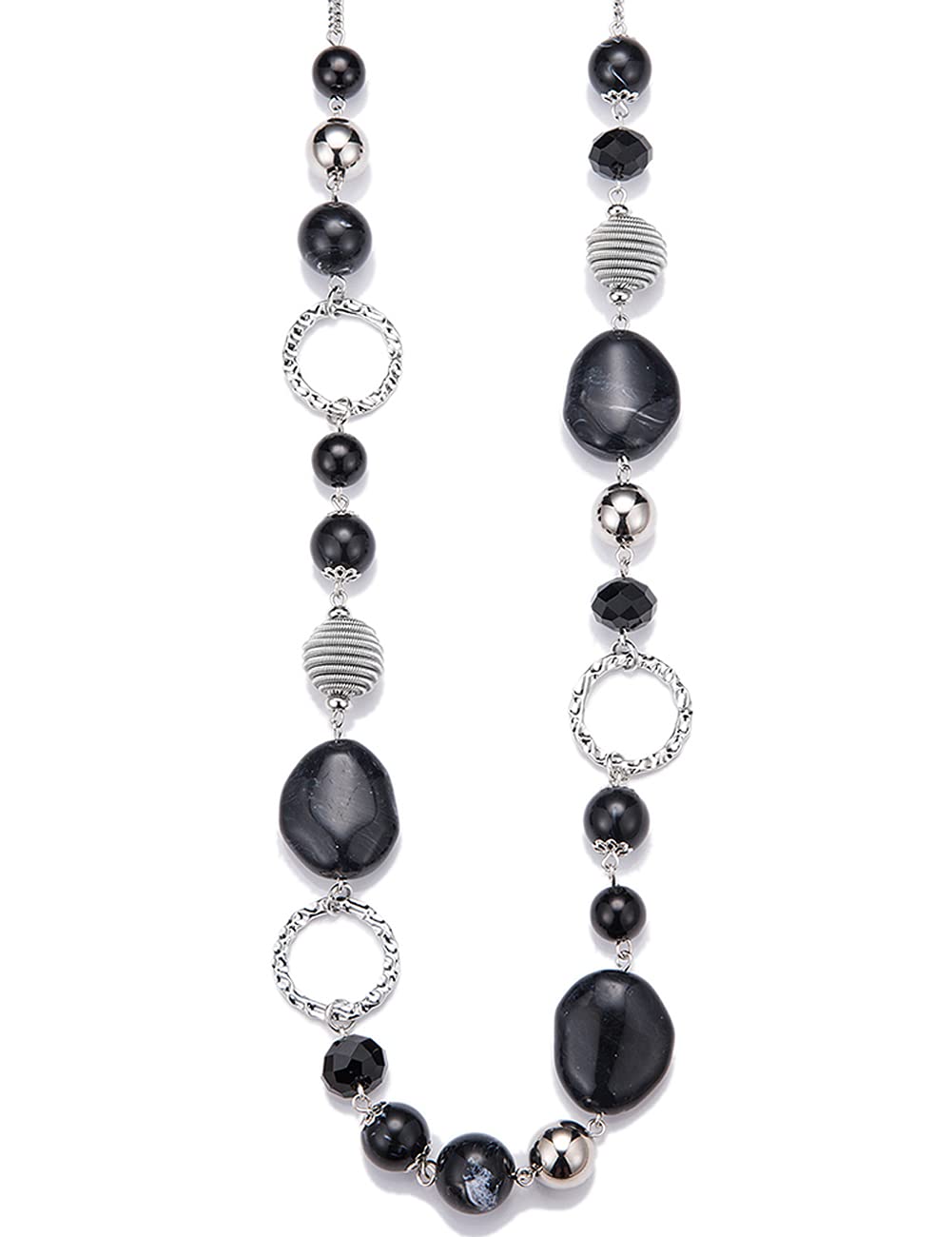 BULINLIN Long Beaded Silver Necklace for Her Crystal Bead Sweater Chain Fashion Jewelry Necklace Birthday Gifts for Women Mum(Black) — image 1