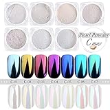 CHARMING MAY Pearl Powder Mirror Effect Rainbow Unicorn Chrome Metallic Manicure Pigment Nail Art Mermaid Powder (7 Pack Pearl Powder)