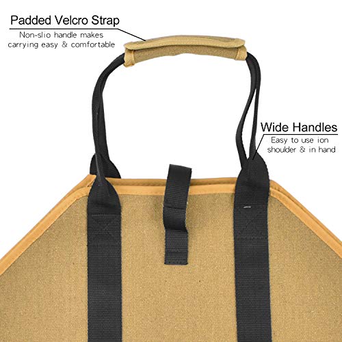 Geboor Firewood Carrier Log Tote Bag Canvas Fire Wood Holder Fireplace Wood Stove Accessories Padded Handle Storage Bag - Thumbnail 6