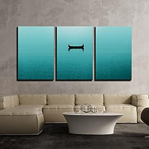 3 Piece Canvas Wall Art - Two Persons Fishing in a Boat on Blue Sea - Modern Home Art Stretched and Framed Ready to Hang - 16"x24"x3 Panels